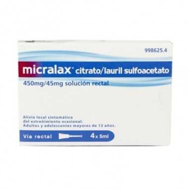 Micralax Citrato/lauril Sulfoacetato 450 mg/ml + 45 mg/ml solución Rectal 4 Enemas 5 ml Johnson & johnson - 1